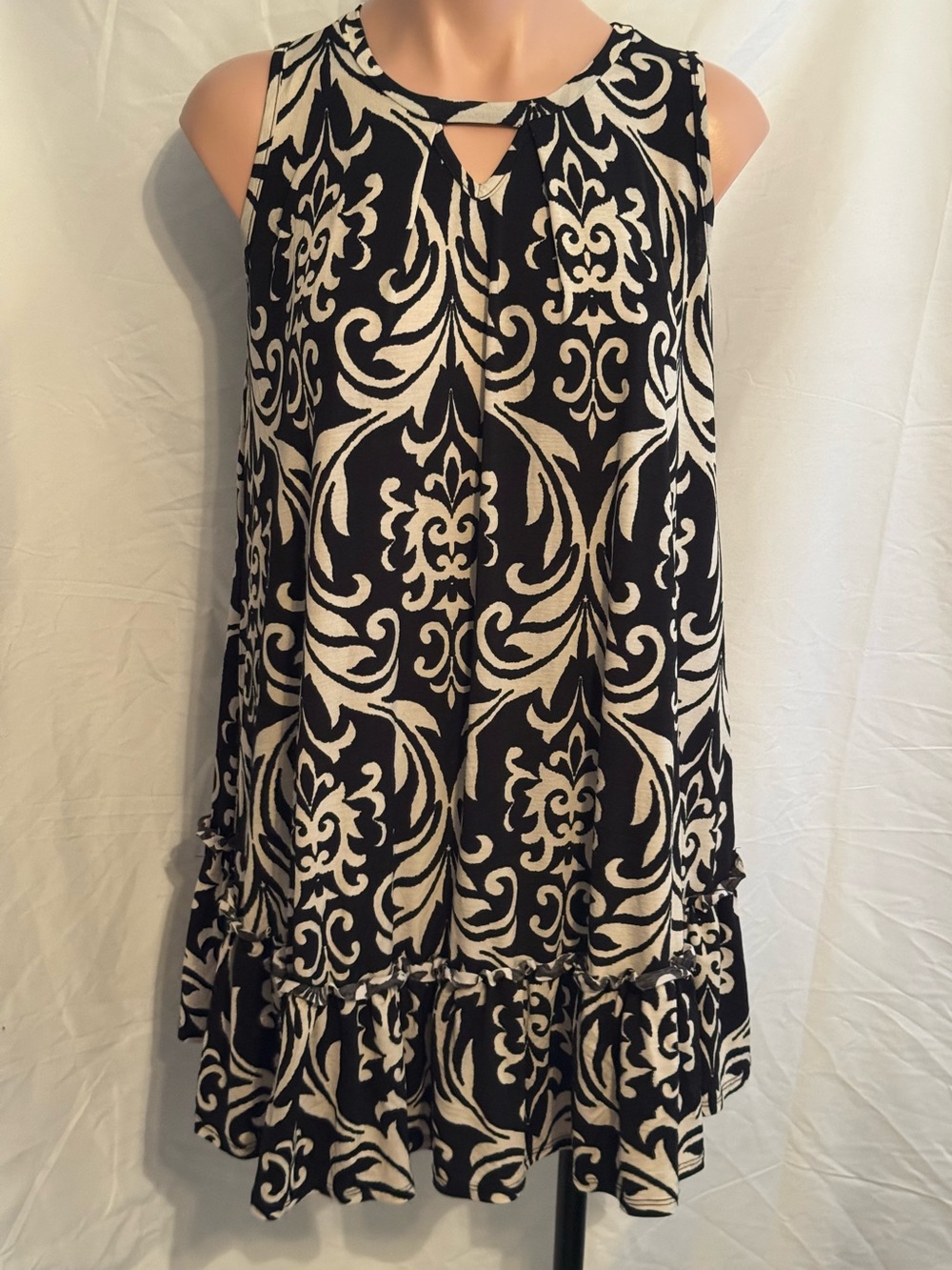 Pomelo Black and Cream Scroll-Print Sleeveless Dress